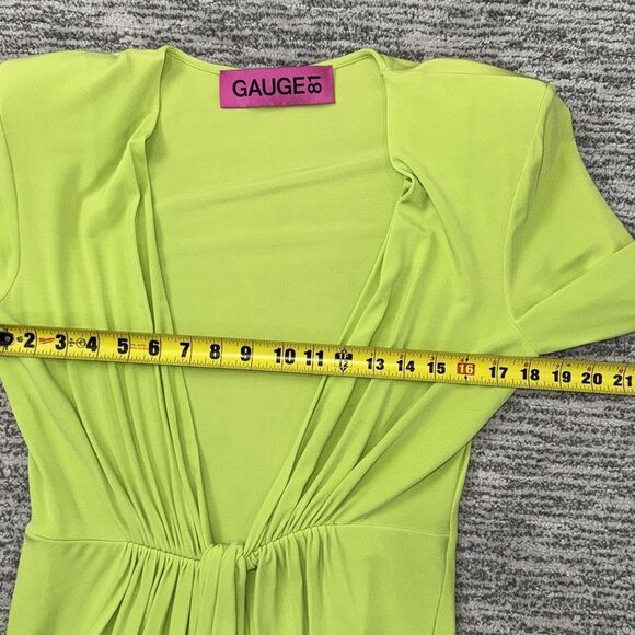 New GAUGE81 Krasnodar Draped Mini Dress Lime Green Medium - Picture 9 of 14